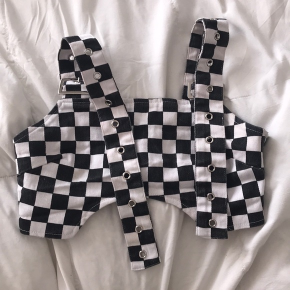 LF Tops - 🛍LF CARMAR Checkerboard Buckle Crop Top
